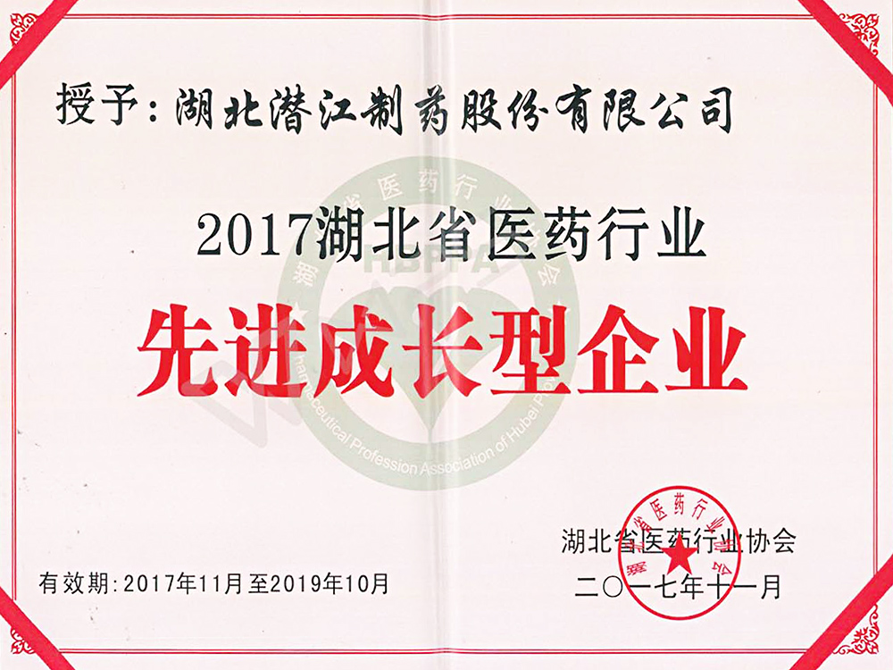 2017湖北省醫藥行業(yè)先進(jìn)成長(cháng)型企業(yè)